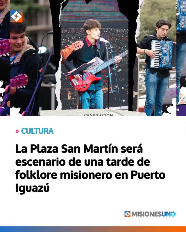 La Plaza San Martín será escenario de una tarde de folklore misionero en Puerto Iguazú