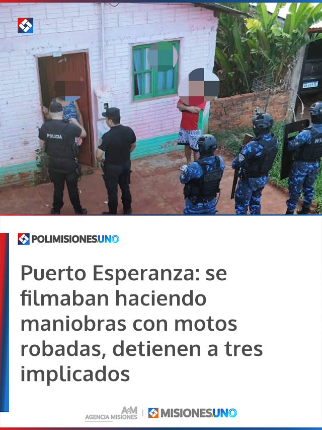 Puerto Esperanza: se filmaban haciendo maniobras con motos robadas, detienen a tres implicados Puerto Esperanza: se filmaban haciendo maniobras con motos robadas, detienen a tres implicados