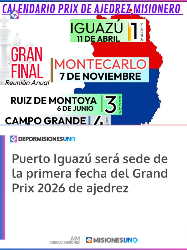 Puerto Iguazú será sede de la primera fecha del Grand Prix 2026 de ajedrez Puerto Iguazú será sede de la primera fecha del Grand Prix 2026 de ajedrez
