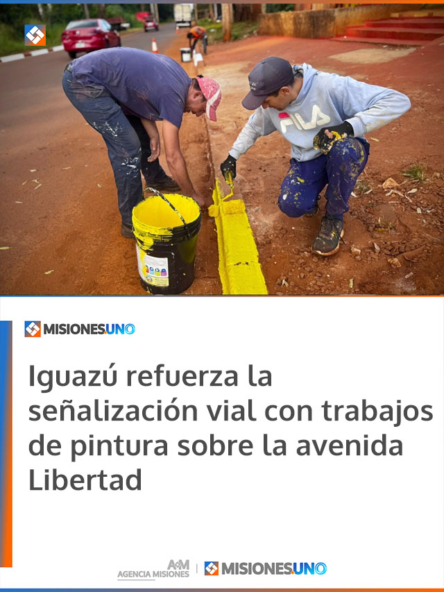 Iguazú refuerza la señalización vial con trabajos de pintura sobre la avenida Libertad