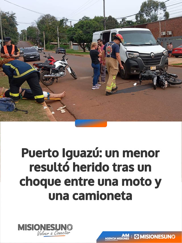Puerto Iguazú: un menor resultó herido tras un choque entre una moto y una camioneta