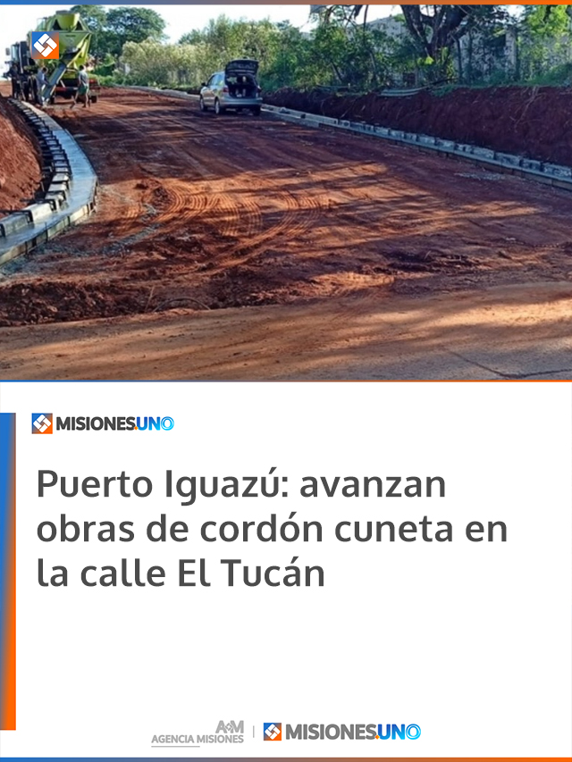 Puerto Iguazú: avanzan obras de cordón cuneta en la calle El Tucán Puerto Iguazú: avanzan obras de cordón cuneta en la calle El Tucán