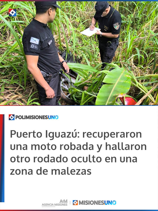 Puerto Iguazú: recuperaron una moto robada y hallaron otro rodado oculto en una zona de malezas Puerto Iguazú: recuperaron una moto robada y hallaron otro rodado oculto en una zona de malezas