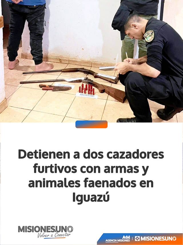Detienen a dos cazadores furtivos con armas y animales faenados en Iguazú